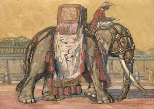 Vente par "Christie's New York" du 29/04/2002 - Éléphant marchant avec howdah, vers 1925. (lot n°19)